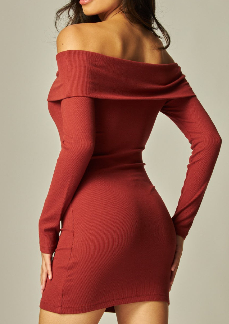 Soft Ribbed Knit Off-Shoulder Dress