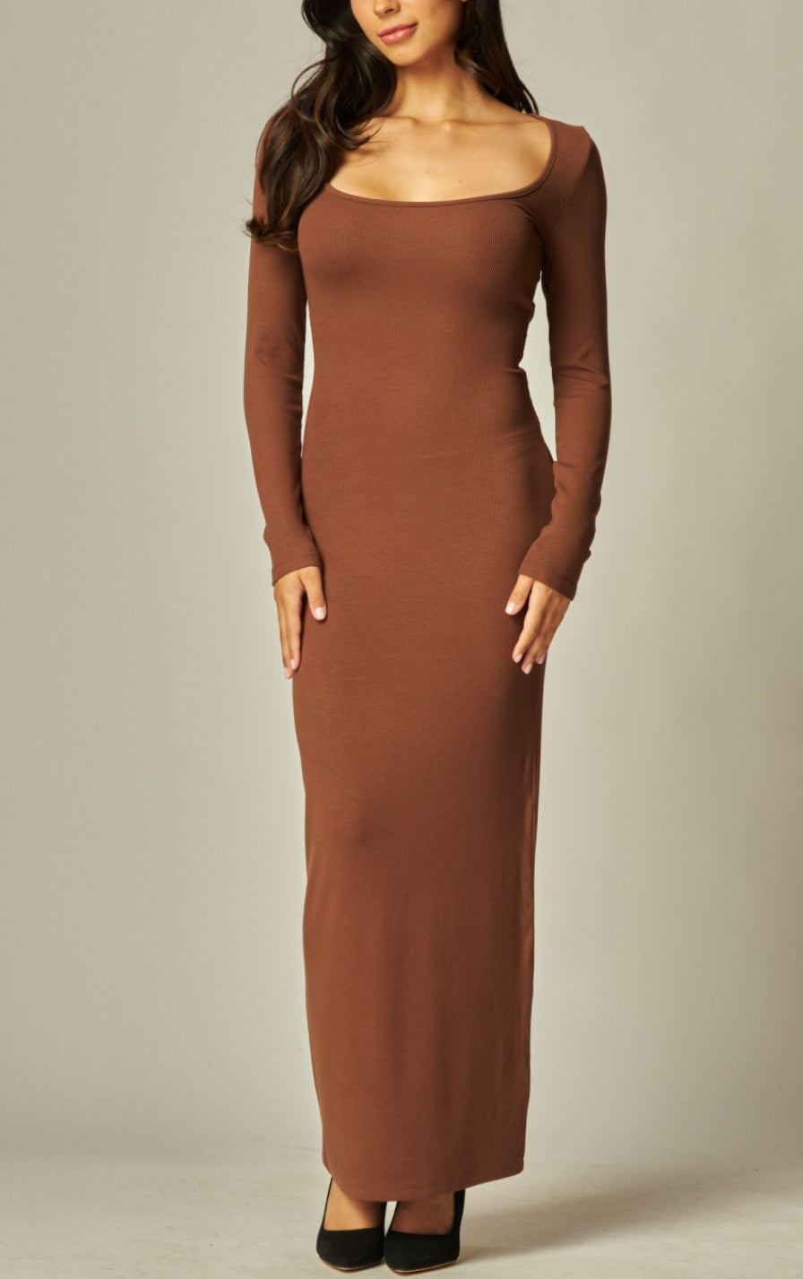 Ribbed Knit Long Sleeve Dress