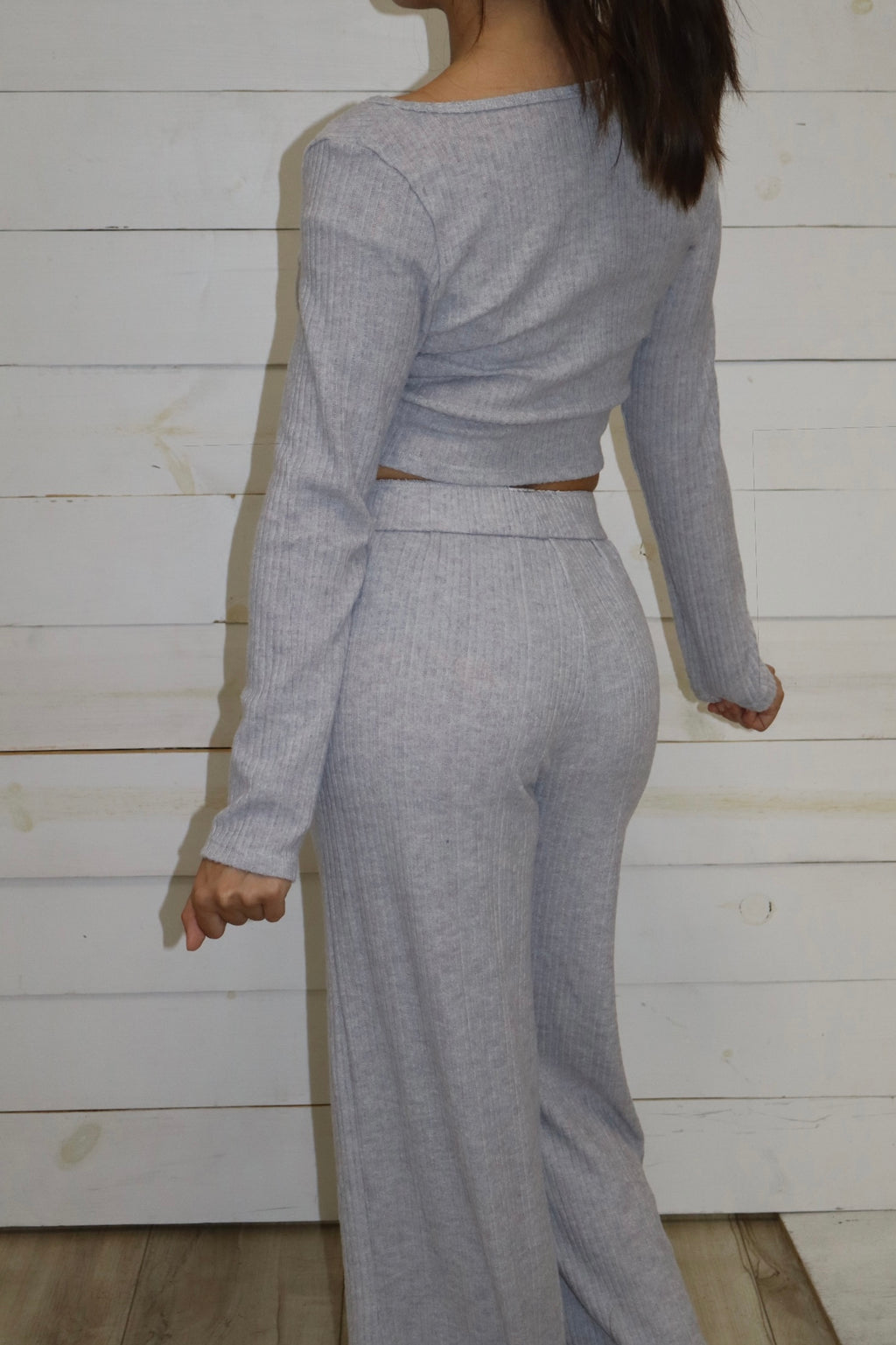 Melange Button-up long sleeve pant 2pc Set