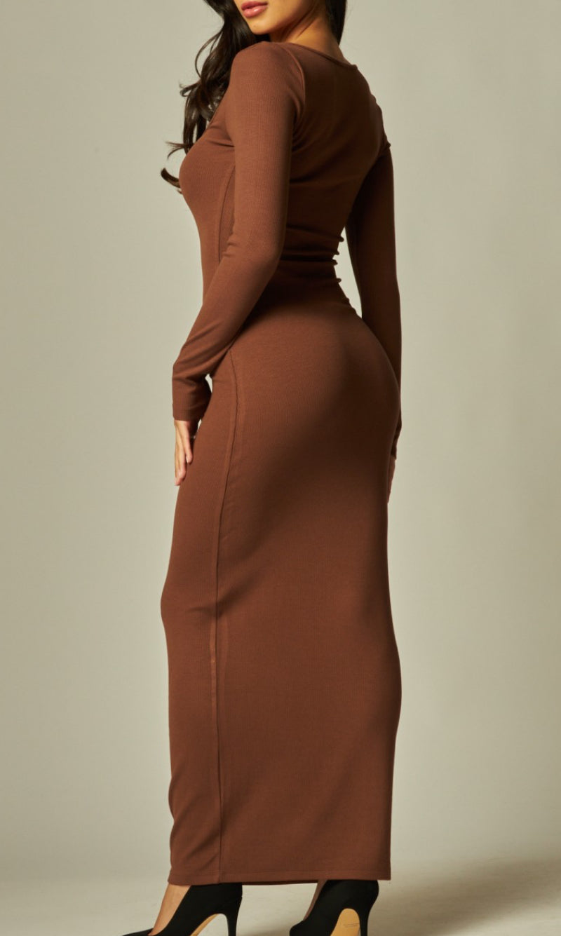 Ribbed Knit Long Sleeve Dress