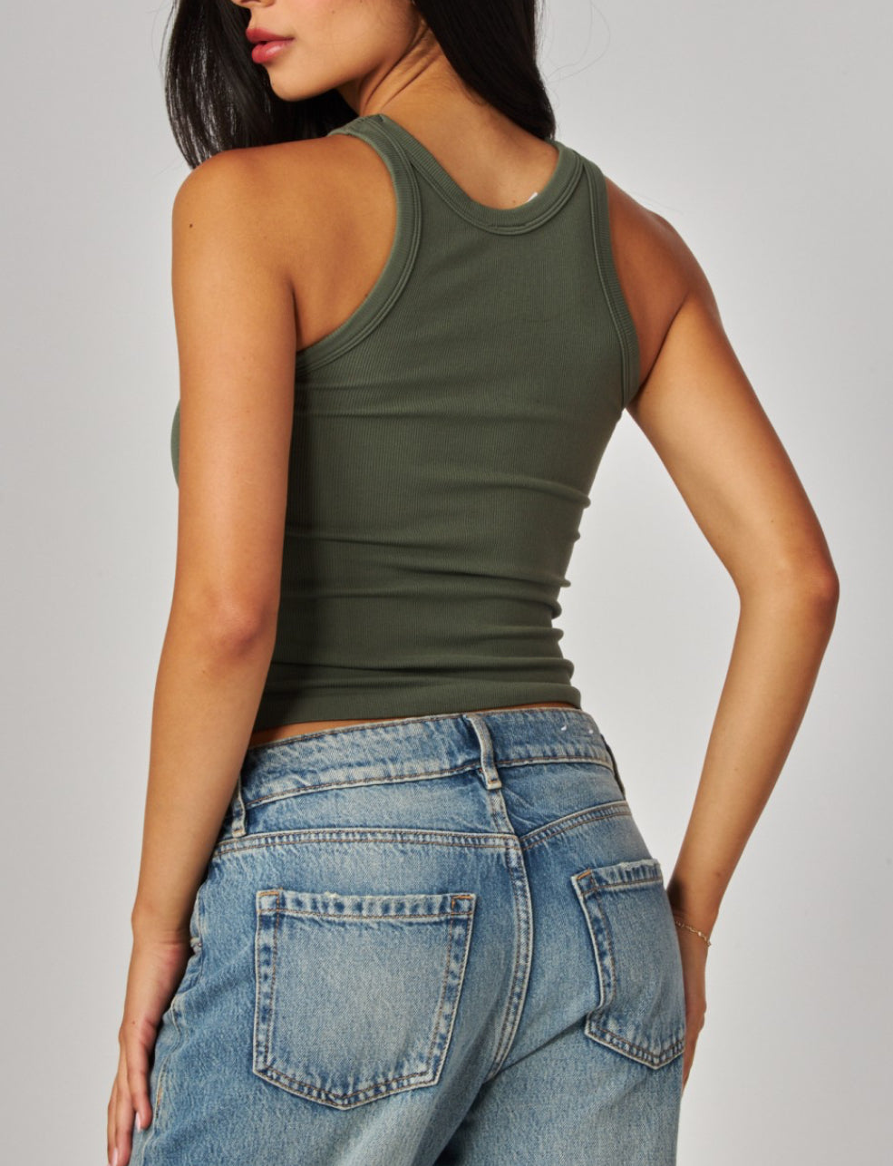 Fine Ribbed Seamless High Neck Tank Top