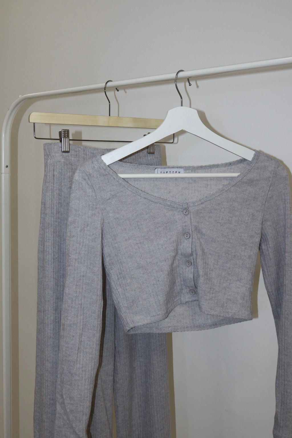 Melange Button-up long sleeve pant 2pc Set