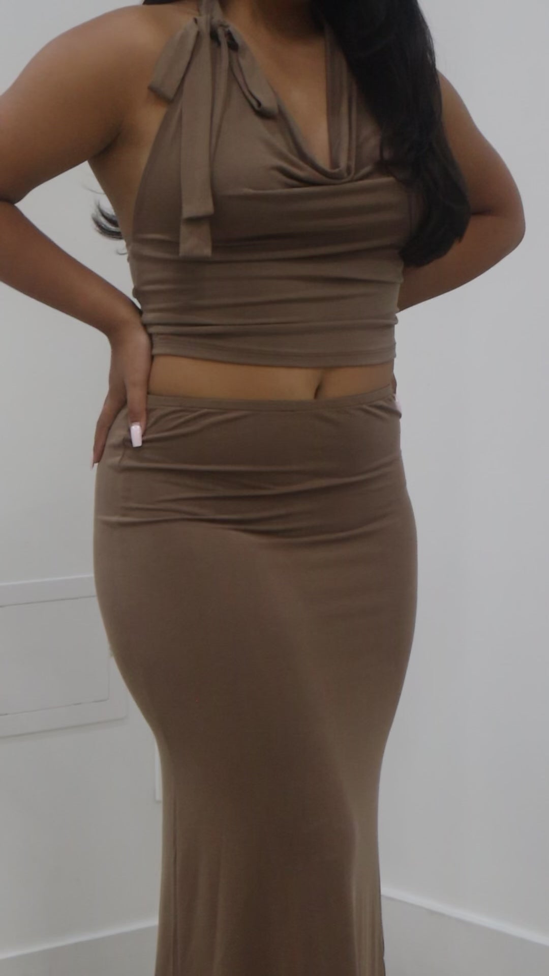 Drape Halter Top and Skirt 2pc Set